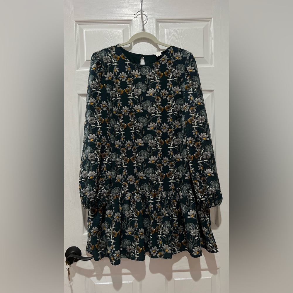 Caslon Floral Print Drop Waist Long Sleeve Dress Size LARGE